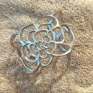 CUFF STYLE GORGEOUS SILVER BRACELET WITH ROSE FLOWER PATTERN
